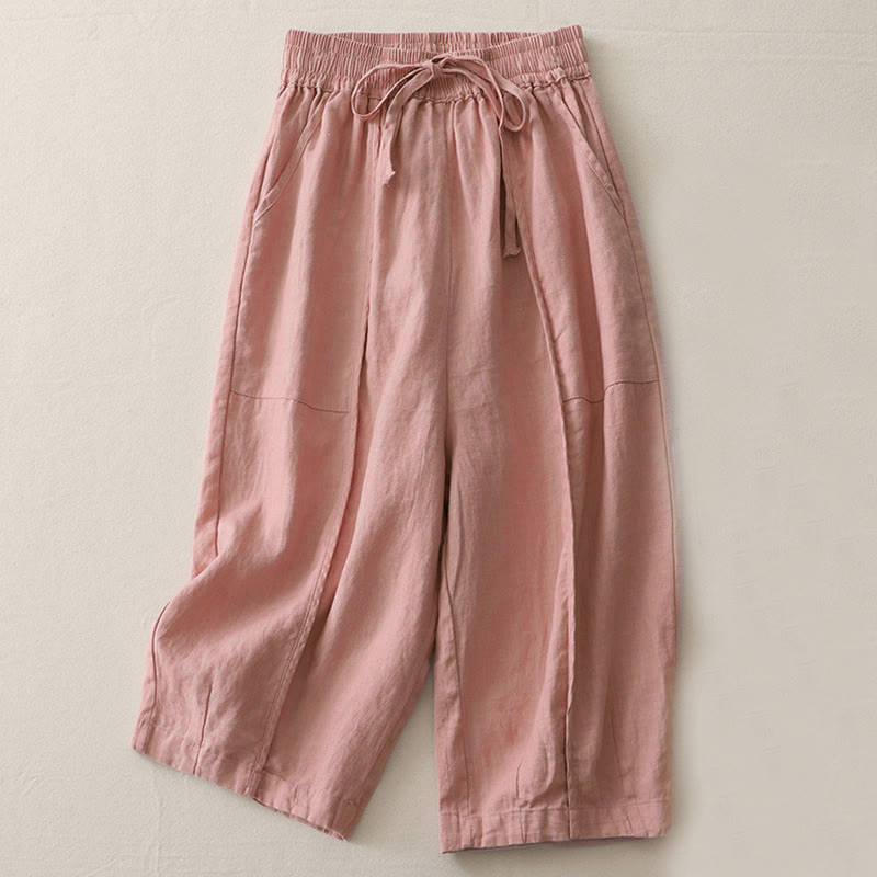 Pantalones casuales de pierna ancha con bolsillos y diseño de Buddha Stones, de poliéster, lisos, de retazos, para mujer, de largo 7-8 - Rosa - US8-10,UK/AU12-14,EU40-42 (2XL) - image 4