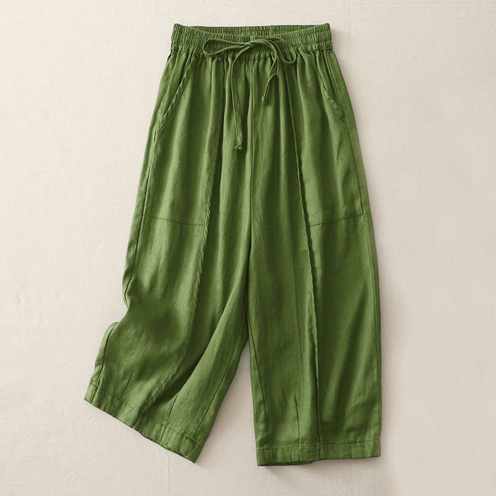 Pantalones casuales de pierna ancha con bolsillos y diseño de Buddha Stones, de poliéster, lisos, de retazos, para mujer, de largo 7-8 - Verde oscuro - US8-10,UK/AU12-14,EU40-42 (2XL) - image 15