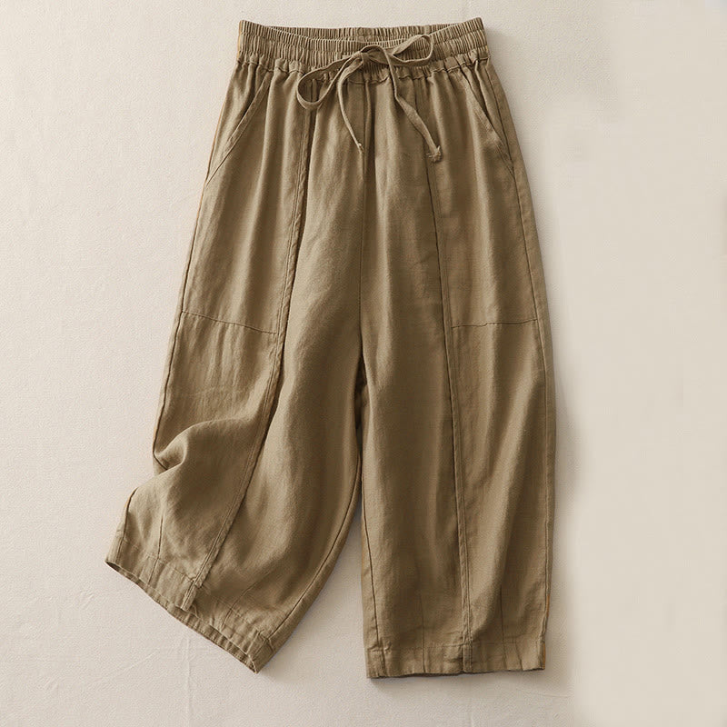Pantalones casuales de pierna ancha con bolsillos y diseño de Buddha Stones, de poliéster, lisos, de retazos, para mujer, de largo 7-8 - Broncearse - US8-10,UK/AU12-14,EU40-42 (2XL) - image 0
