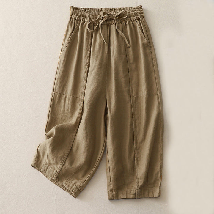 Pantalones casuales de pierna ancha con bolsillos y diseño de Buddha Stones, de poliéster, lisos, de retazos, para mujer, de largo 7-8 - Broncearse - US8-10,UK/AU12-14,EU40-42 (2XL) - image 0