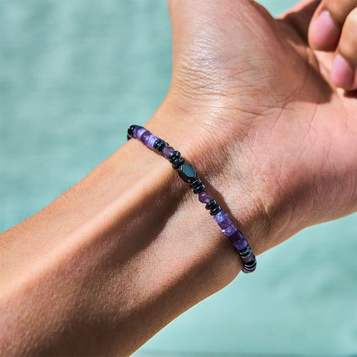 Pulsera de conciencia espiritual de amatista y hematita con Buddha Stones - image 3