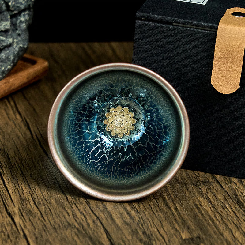 Taza de té de cerámica azul de loto Jianzhan china hecha a mano con Buddha Stones , taza de té de kung fu de 150 ml - image 2