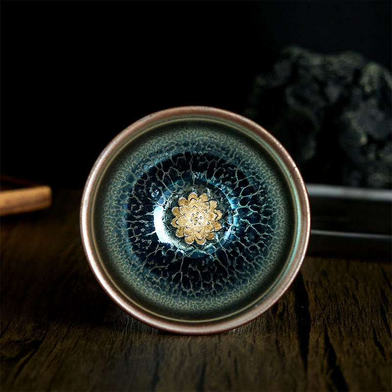 Taza de té de cerámica azul de loto Jianzhan china hecha a mano con Buddha Stones , taza de té de kung fu de 150 ml - 8,8 x 5,6 cm x 150 ml - image 1