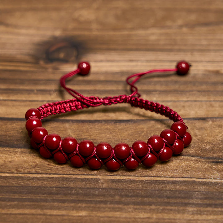 Pulsera protectora de cuentas de doble hilera tejidas a mano con ojo de tigre y cinabrio natural de Buddha Stones - image 8