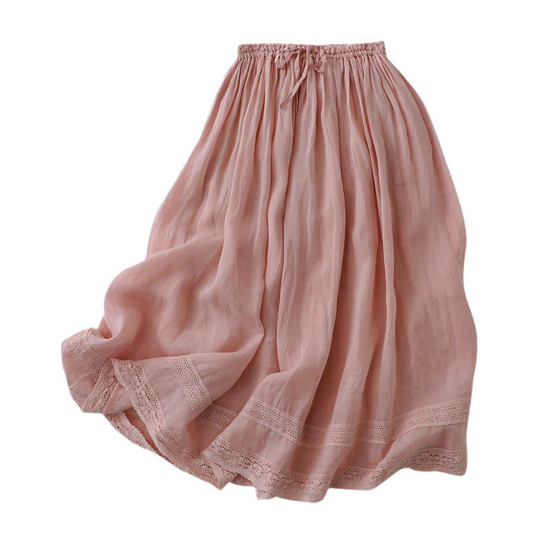 Falda de algodón con cintura elástica y encaje liso de Buddha Stones para mujer - image 5