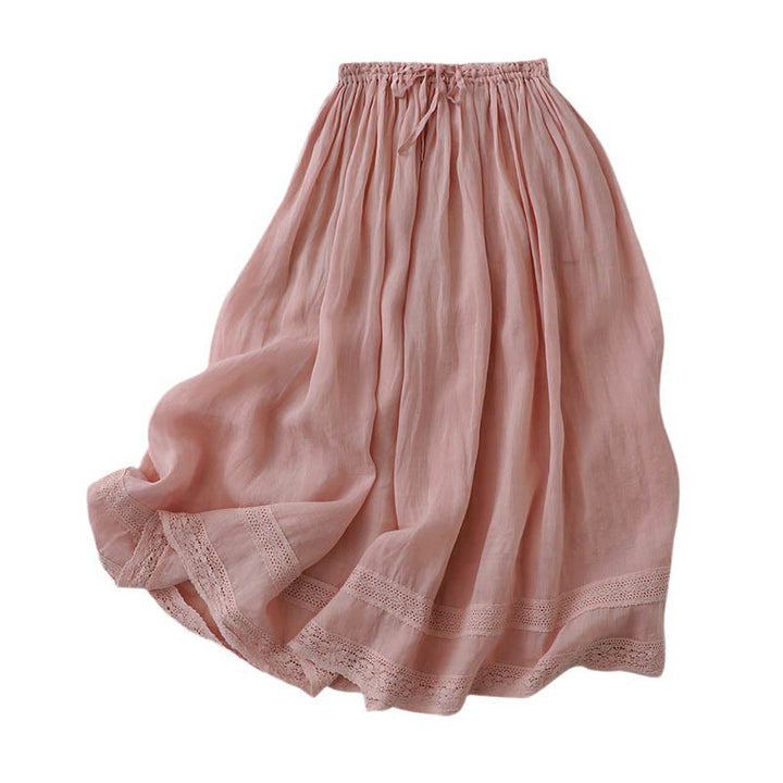 Falda de algodón con cintura elástica y encaje liso de Buddha Stones para mujer - image 5