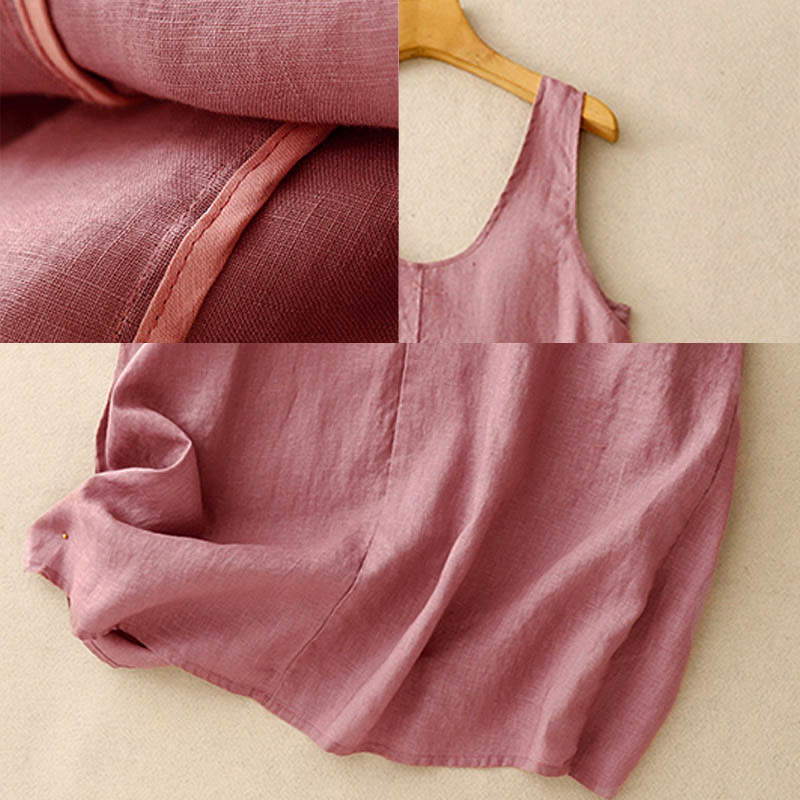 Vestido midi sin mangas de diseño sencillo con cuello redondo y colores puros de estilo casual de verano con Buddha Stones - image 3