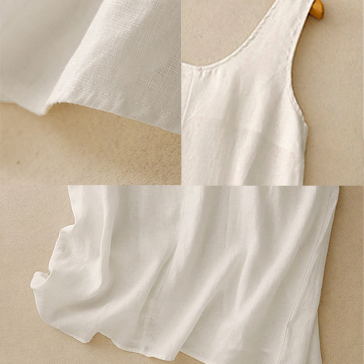 Vestido midi sin mangas de diseño sencillo con cuello redondo y colores puros de estilo casual de verano con Buddha Stones - image 8