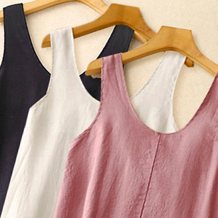 Vestido midi sin mangas de diseño sencillo con cuello redondo y colores puros de estilo casual de verano con Buddha Stones - image 17