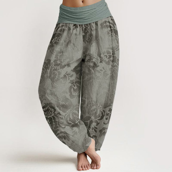 Pantalones Buddha Stones de algodón puro con diseño de hojas y flores para mujer, cintura elástica - Verde mar oscuro - US22,UK/AU26,EU54 (6XL) - image 8