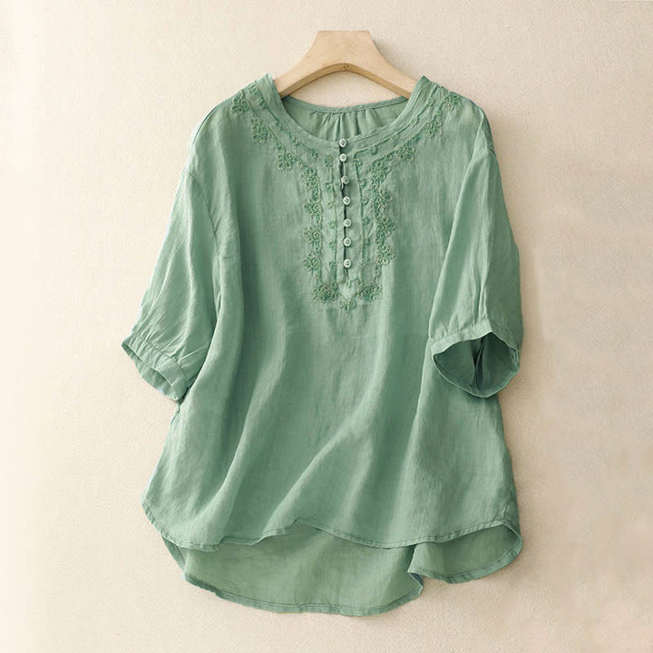 Camisa informal de media manga con diseño de hebilla de rana y diseño sencillo de Buddha Stones para mujer - Verde pálido - US8-10,UK/AU12-14,EU40-42 (2XL) - image 17