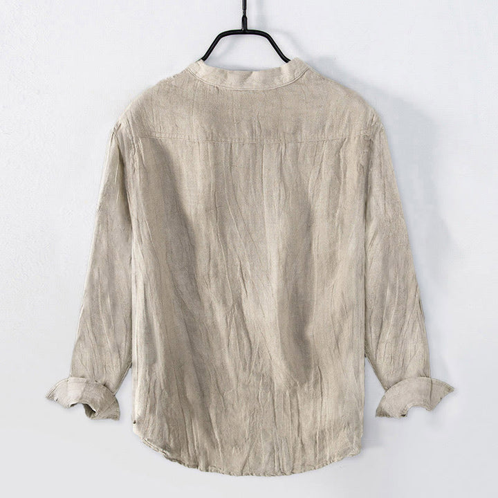 Camisa de manga larga de lino y algodón para hombre con estampado de ramas de magnolia y piedras de Buddha Stones . - image 4