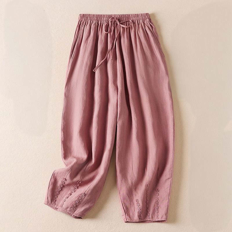 Pantalones harén con bordado de flores pequeñas de verano y bolsillos de Buddha Stones - Rosa claro - US8-10,UK/AU12-14,EU40-42 (2XL) - image 10