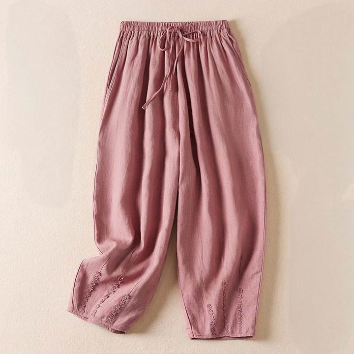Pantalones harén con bordado de flores pequeñas de verano y bolsillos de Buddha Stones - Rosa claro - US8-10,UK/AU12-14,EU40-42 (2XL) - image 10