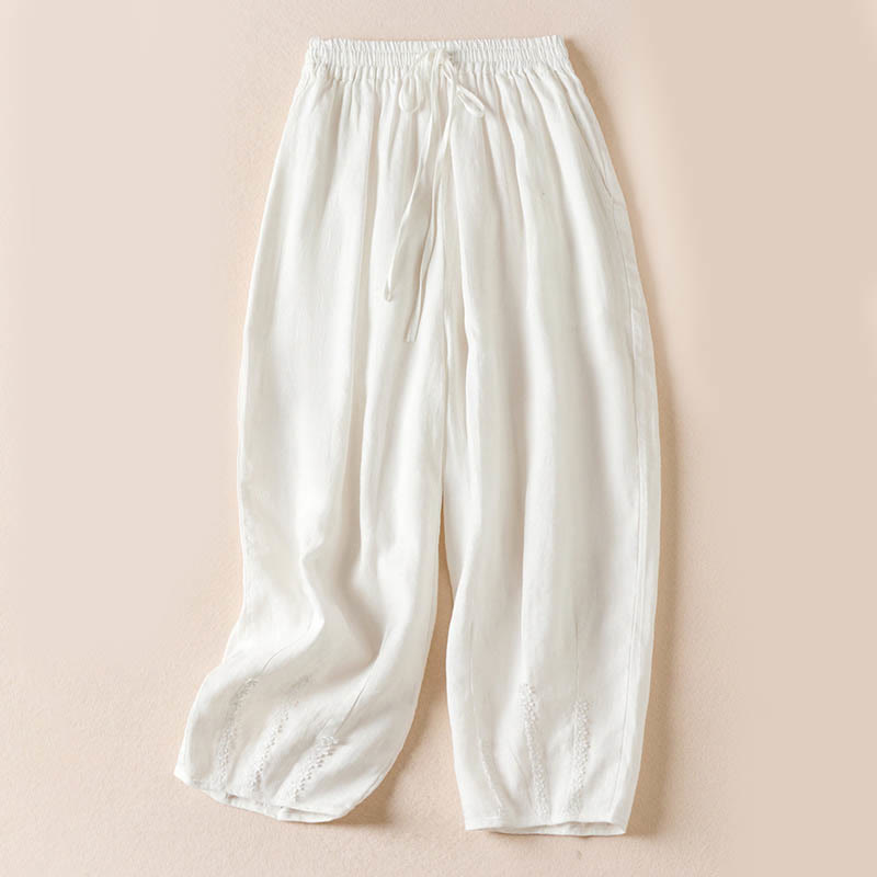 Pantalones harén con bordado de flores pequeñas de verano y bolsillos de Buddha Stones - Blanco - US8-10,UK/AU12-14,EU40-42 (2XL) - image 17