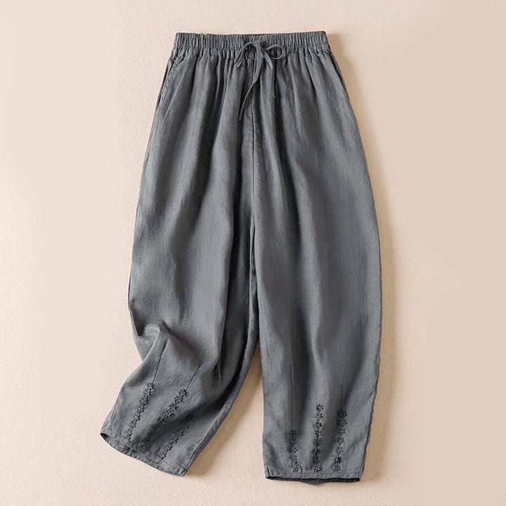 Pantalones harén con bordado de flores pequeñas de verano y bolsillos de Buddha Stones - Gris oscuro - US8-10,UK/AU12-14,EU40-42 (2XL) - image 34