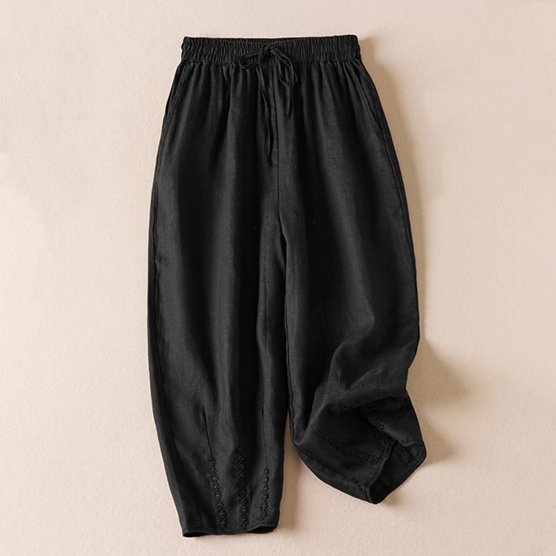 Pantalones harén con bordado de flores pequeñas de verano y bolsillos de Buddha Stones - Negro - US8-10,UK/AU12-14,EU40-42 (2XL) - image 36