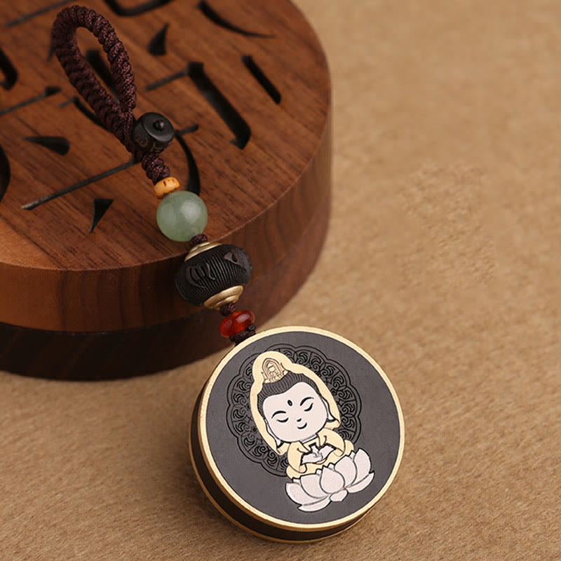 Buddha Stones, madera de ébano, palisandro, Buda Avalokitesvara Om Mani Padme Hum Balance, decoración para llavero de coche
