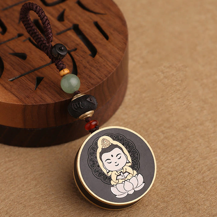 Buddha Stones, madera de ébano, palisandro, Buda Avalokitesvara Om Mani Padme Hum Balance, decoración para llavero de coche