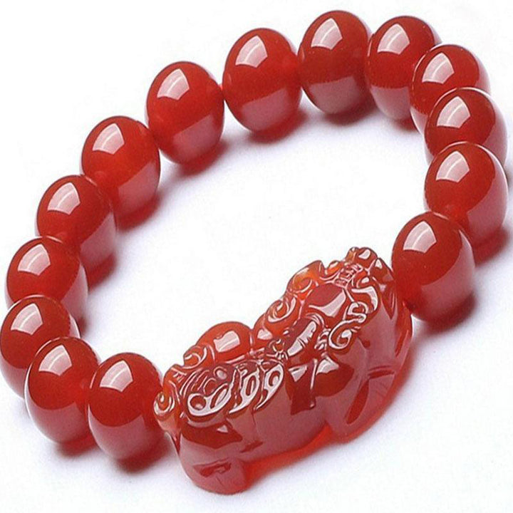 Pulsera de la suerte con Buddha Stones, ágata roja, Pixiu de la suerte