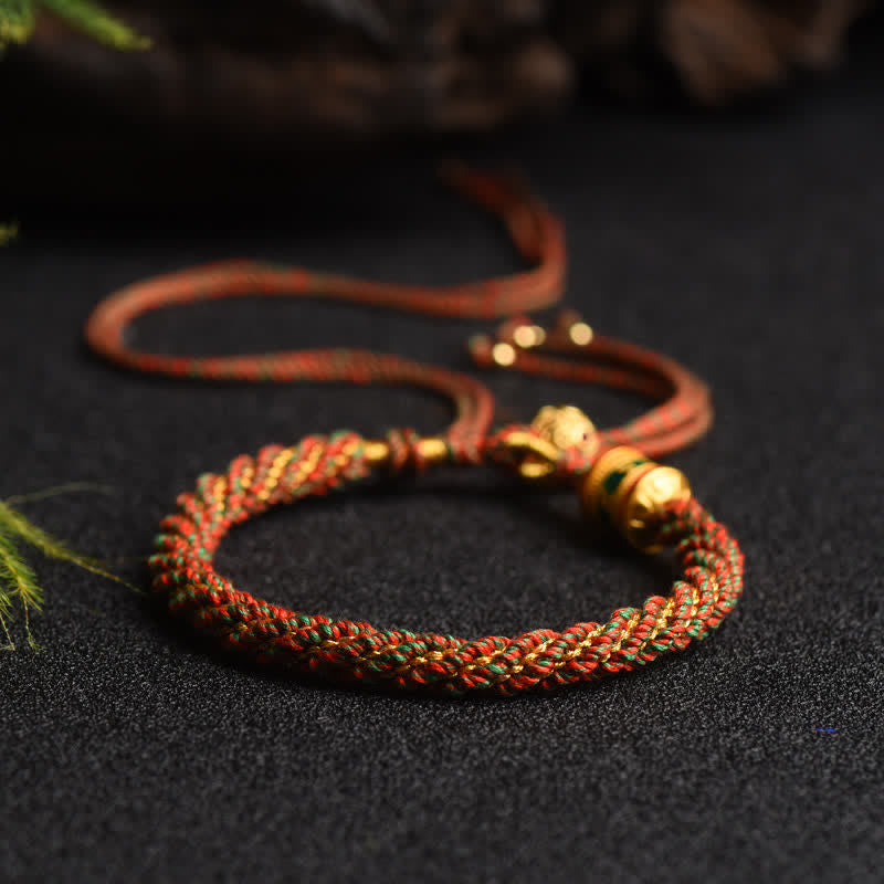Pulsera de cuerda colorida con cuentas de rueda de oración de la suerte hecha a mano tibetana con Buddha Stones