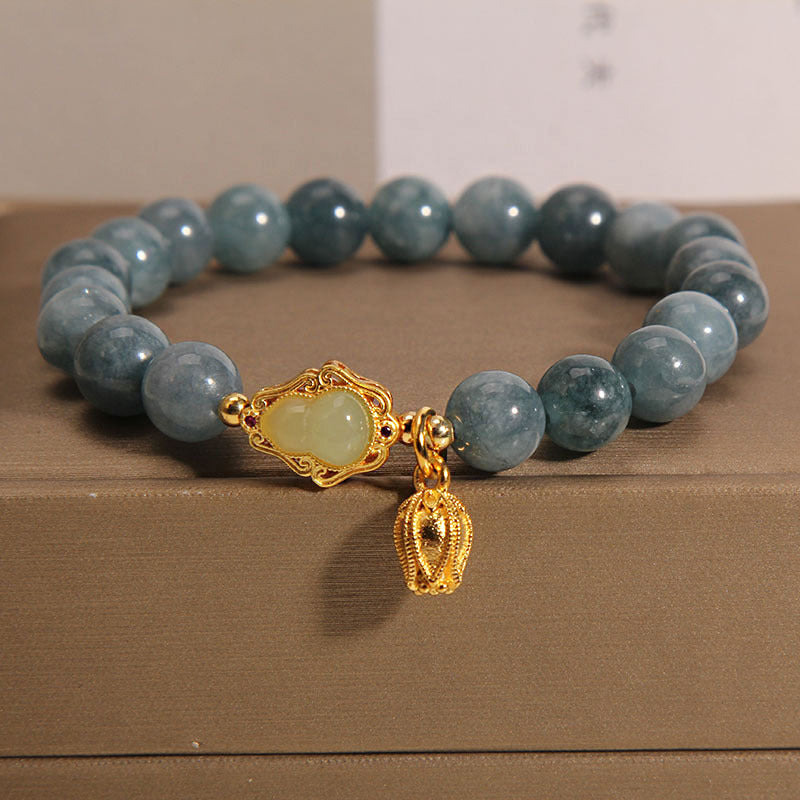 Pulsera de la suerte con dije de tulipán y calabaza de jade natural con Buddha Stones