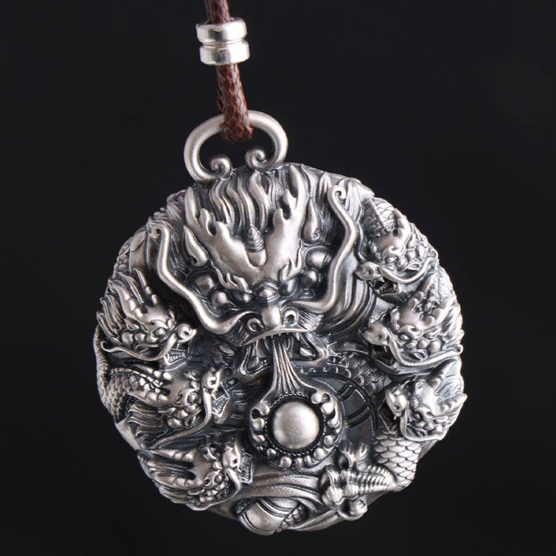Collar con colgante de plata de ley 999 con Buddha Stones , nueve dragones jugando con una perla, protección de la suerte - image 3