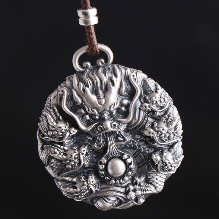 Collar con colgante de plata de ley 999 con Buddha Stones , nueve dragones jugando con una perla, protección de la suerte - image 3