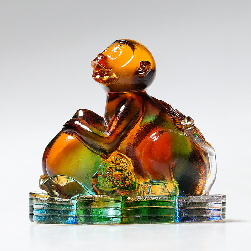 Buddha Stones Año del Dragón hechas a mano 12 Zodíaco chino Liuli pieza de arte con cristal protección decoración de la Oficina del hogar