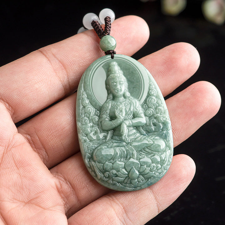 Colgante de collar de riqueza con amuleto de Avalokitesvara de Jade Natural con Buddha Stones - image 5