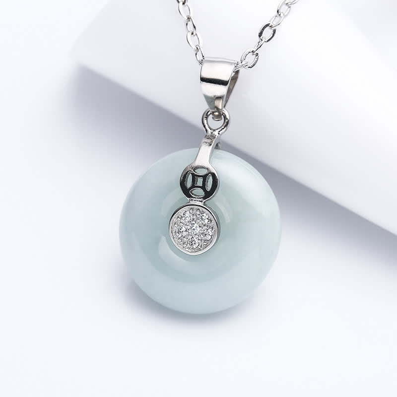 Colgante de plata de ley 925 con hebilla de la paz, moneda de jade, suerte