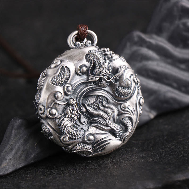 Collar con colgante de plata de ley 999 con Buddha Stones , nueve dragones jugando con una perla, protección de la suerte - image 1