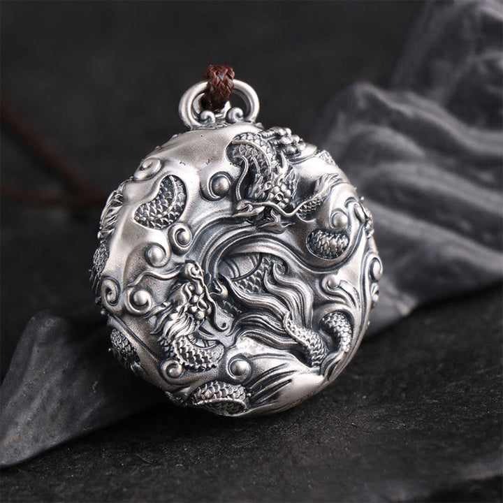 Collar con colgante de plata de ley 999 con Buddha Stones , nueve dragones jugando con una perla, protección de la suerte - image 1
