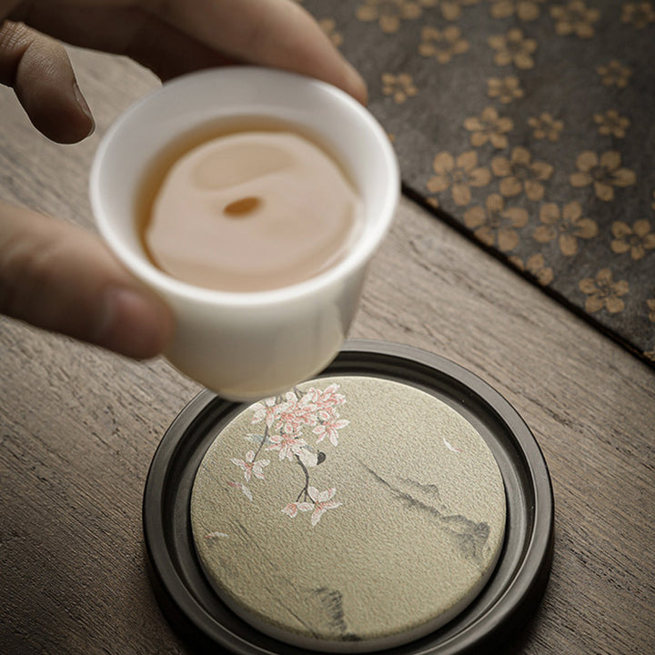 Buddha Stones, flor de ciruelo, corazón de melocotón, Sutra, níspero, Magnolia, caqui, tapete para Taza de cerámica, posavasos, tapete para té Kung Fu