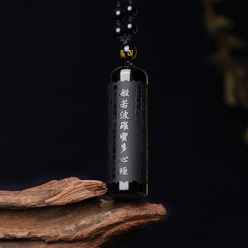 Colgante de collar de purificación de Sutra de corazón de obsidiana negra Natural con Buddha Stones