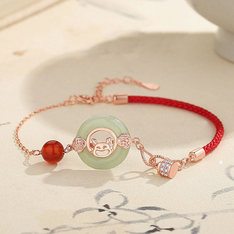 ❗❗❗Una venta flash: Buddha Stones, año del dragón, plata de ley 925, hebilla de paz de jade hetiano, pulsera de la suerte con personaje de dragón riendo Fu
