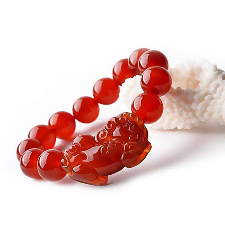 Pulsera de la suerte con Buddha Stones, ágata roja, Pixiu de la suerte
