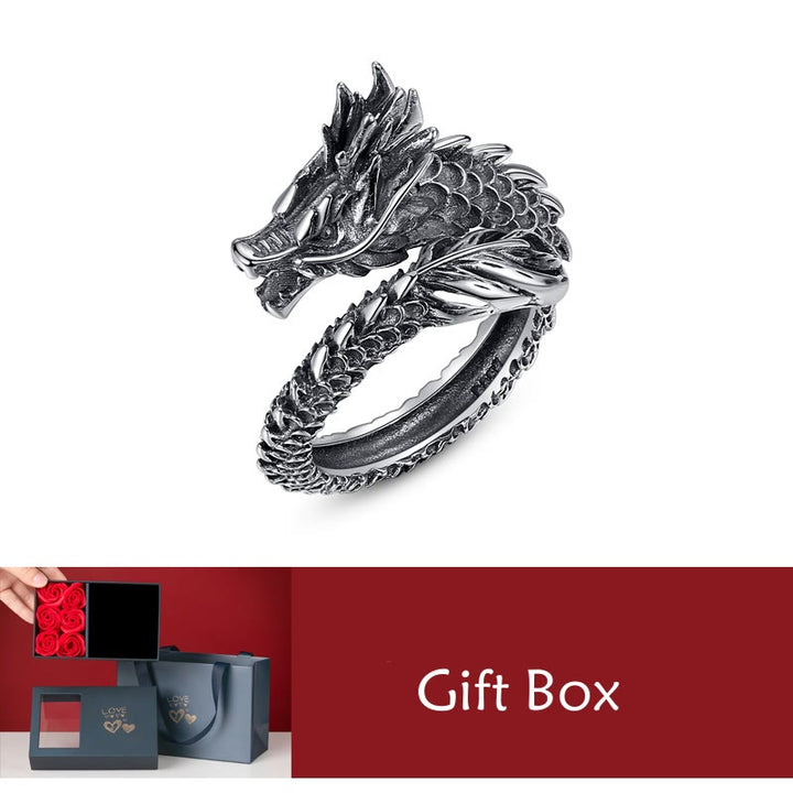Anillo ajustable de plata de ley 925 con Buddha Stones , diseño de dragón vintage, protección del éxito, fuerza - Dragón de plata de ley 925 y caja de regalo - image 5