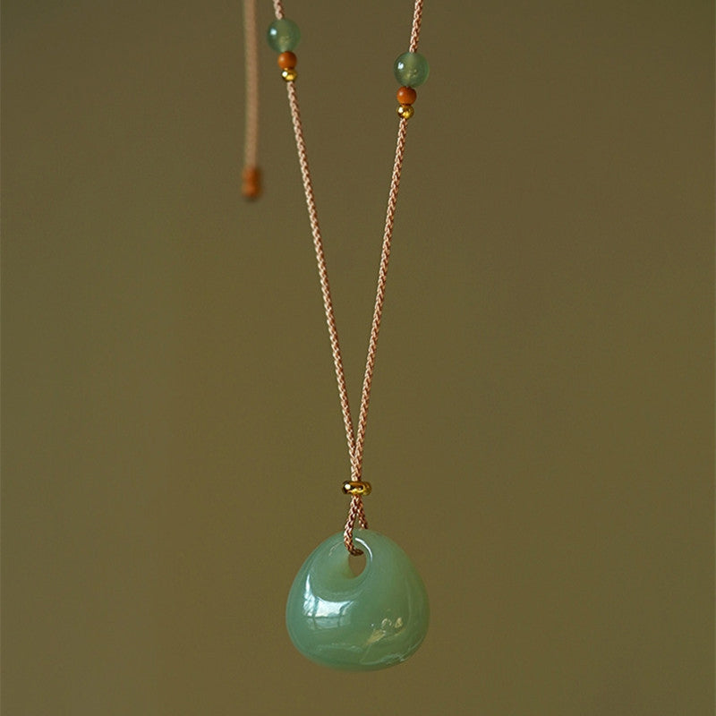 Colgante de collar de prosperidad de la suerte de jade natural con Buddha Stones (color aleatorio)