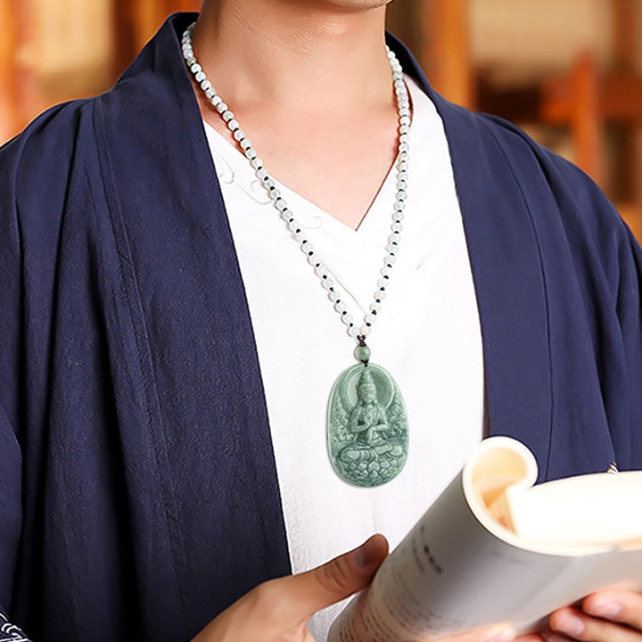 Colgante de collar de riqueza con amuleto de Avalokitesvara de Jade Natural con Buddha Stones - image 3