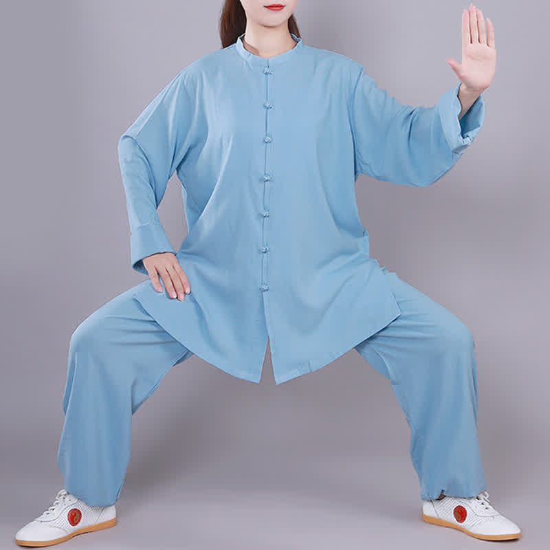 Conjunto de ropa unisex de lino y algodón con Buddha Stones, tai chi, qigong, oración, práctica espiritual zen - Azul - Manga larga - US14, UK/AU18, EU46 (3XL)  - image 15