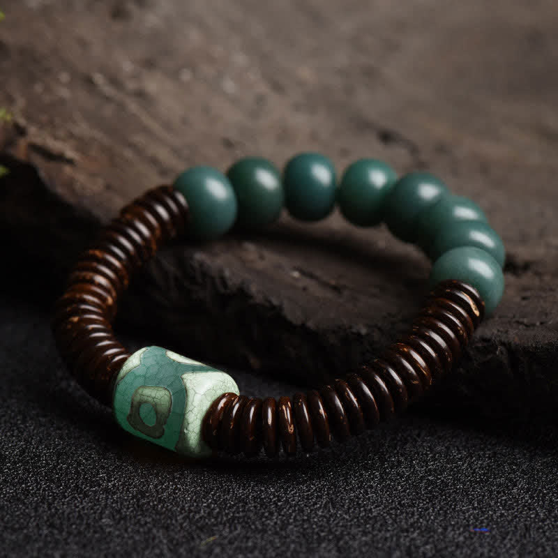 Pulsera tibetana de semilla de Bodhi cian, cuentas Dzi de cáscara de coco para mantener alejados los espíritus malignos