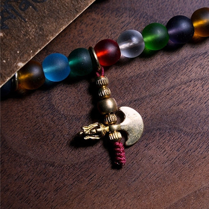Buddha Stones tibetanas 108 cuentas de Mala multicolor Liuli cuentas de vidrio zodíaco chino nueve palacios ocho diagramas pulsera con dijes