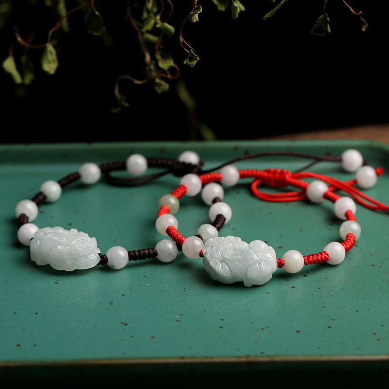 Pulsera de la suerte PiXiu de jade natural con Buddha Stones