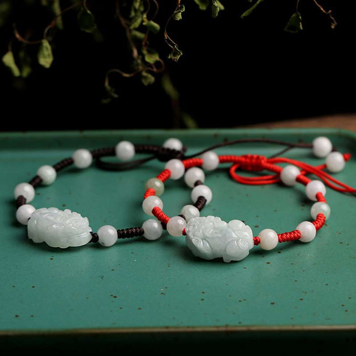 Pulsera de la suerte PiXiu de jade natural con Buddha Stones