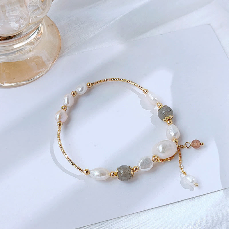 Pulsera Optimismo con Cuentas de Cuarzo Fresa, Piedra Lunar, Perla de Piedras de Buddha Stones