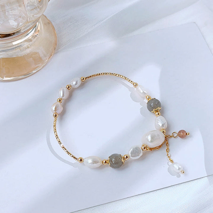 Pulsera Optimismo con Cuentas de Cuarzo Fresa, Piedra Lunar, Perla de Piedras de Buddha Stones