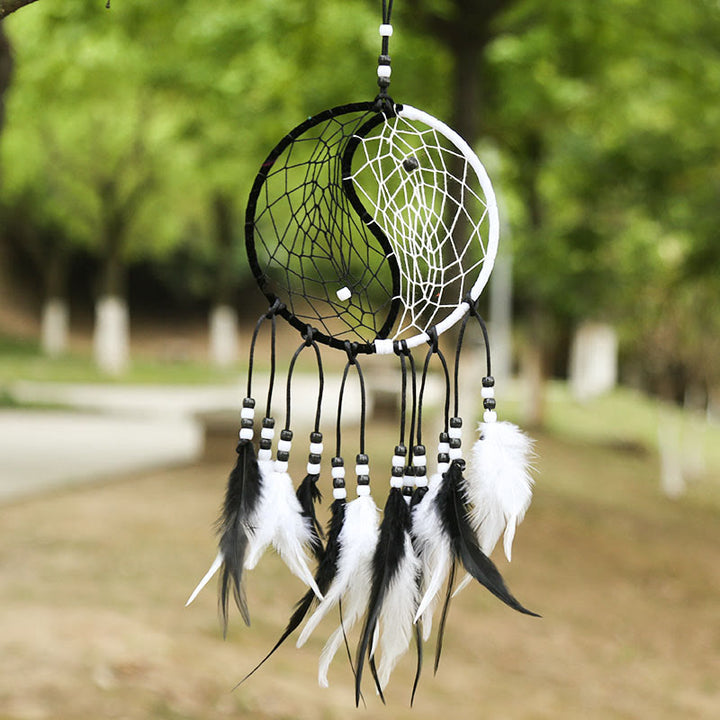 Atrapasueños Yin Yang, red circular con plumas, decoración de equilibrio - image 18