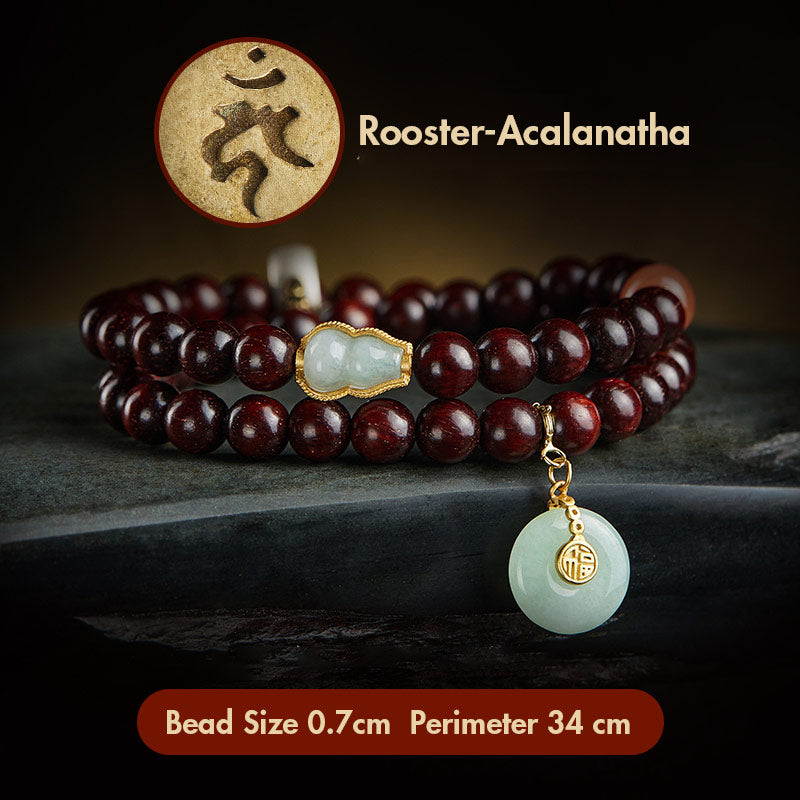 Buddha Stones Zodíaco Chino Buda Natal Hoja Pequeña Sándalo Rojo Jade Ágata Roja PiXiu Sooth Pulsera