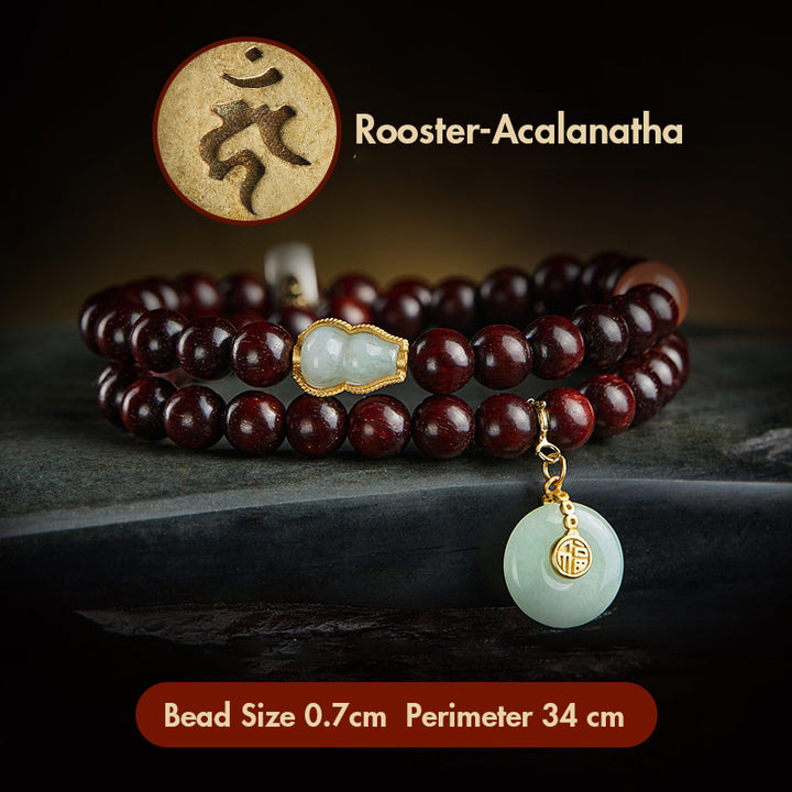 Buddha Stones Zodíaco Chino Buda Natal Hoja Pequeña Sándalo Rojo Jade Ágata Roja PiXiu Sooth Pulsera